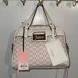 Juicy Couture White & Blush Logo Satchel with Gold Plate